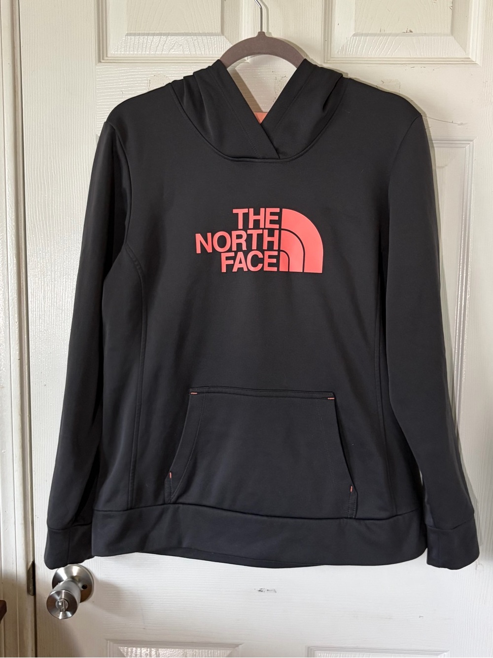 The North Face Black Hoodie with Coral Logo